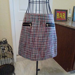 LOFT Multi-Color Tweed Zip Front Pocket Skirt EUC